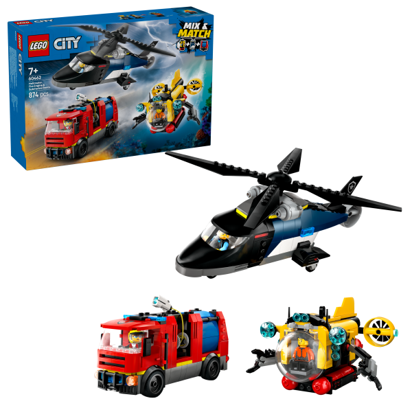 Kombinationsset mit Hubschrauber, Löschauto und U-Boot 60462