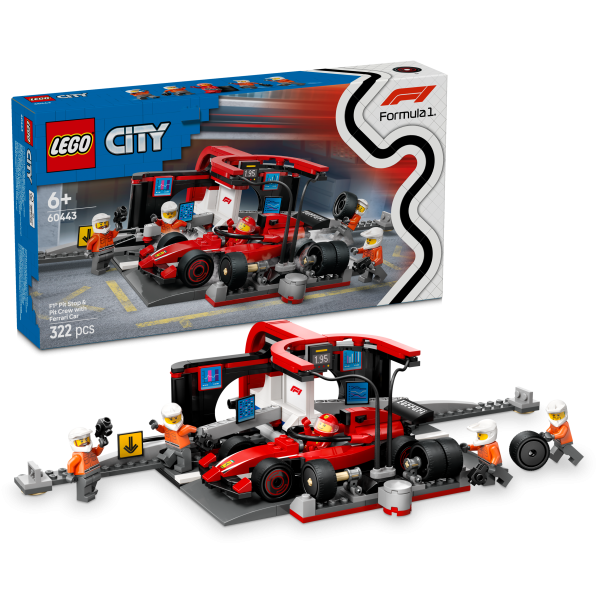 F1® Boxenstopp mit Boxencrew und Ferrari Flitzer 60443